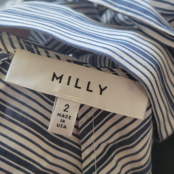 Milly size 2 silk blend bell sleeve blouse open back blue white stripes - Picture 7 of 9